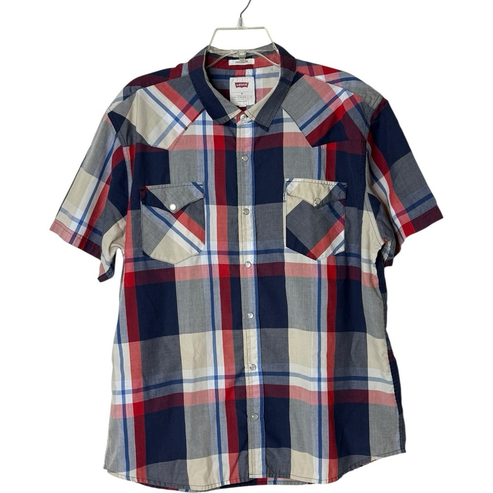 Levi's Plaid Short Sleeve Collared Button Up Shirt‎ Pearl Snaps Mens XL